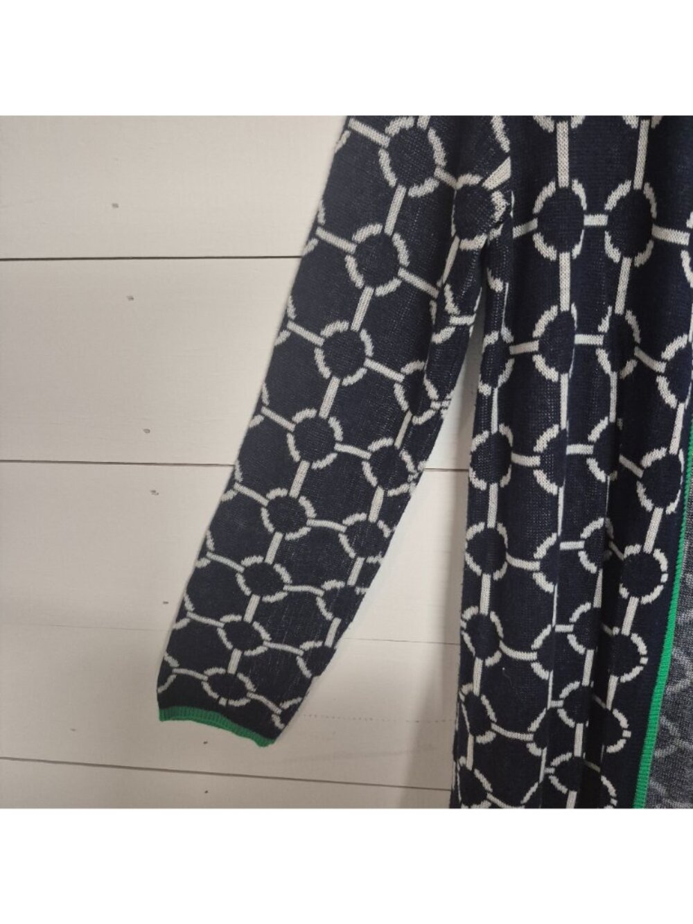 C by Bloomingdales Women's Navy & White Chain Pattern Open Front Cardigan - Picture 4 of 7